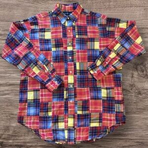 Vintage Polo Ralph Lauren Men’s Button-down Shirt Madras Patchwork Plaid Large